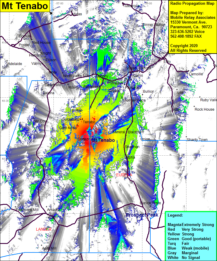 heat map radio coverage Mt Tenabo